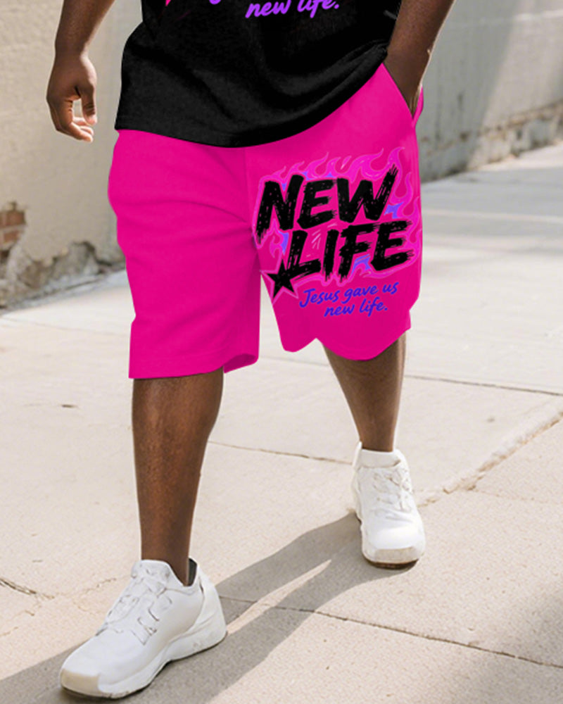 Big & Tall Pink Graphic T-Shirt Shorts Set for big men view 3