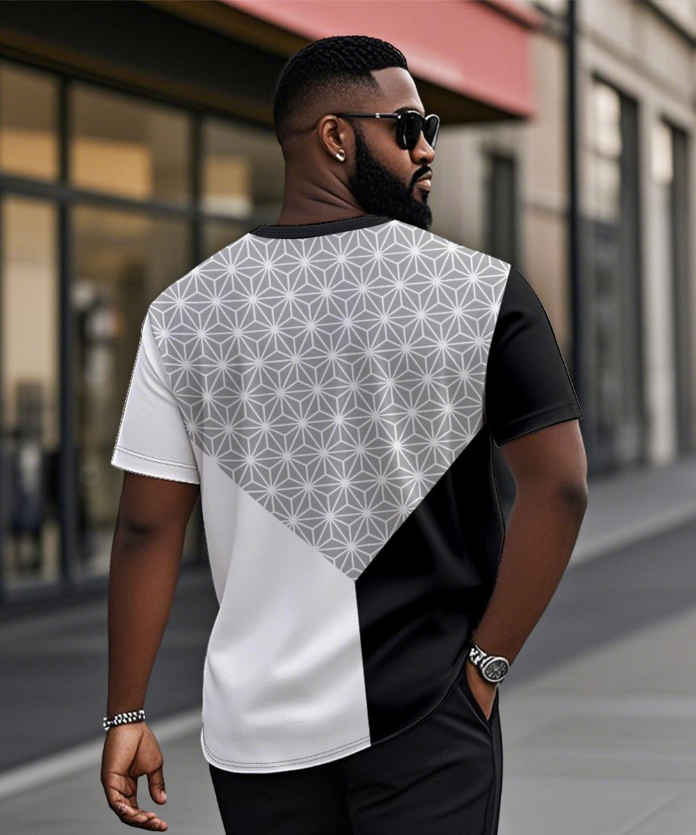 Big & Tall Black White Geometric T-Shirt for big men view 2