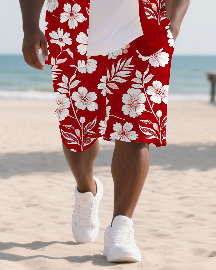 Big & Tall Hawaiian Floral T-Shirt Shorts Set for big men view 3