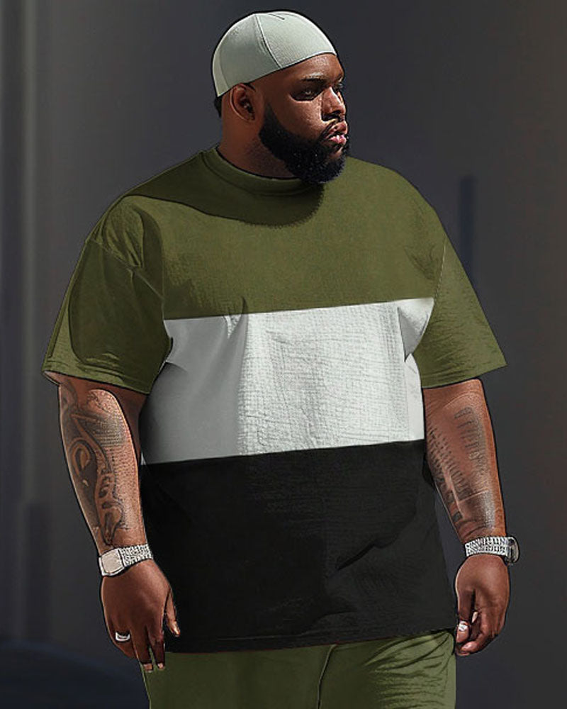 Big & Tall Colorblock Streetwear Two-piece Set for big men view 2