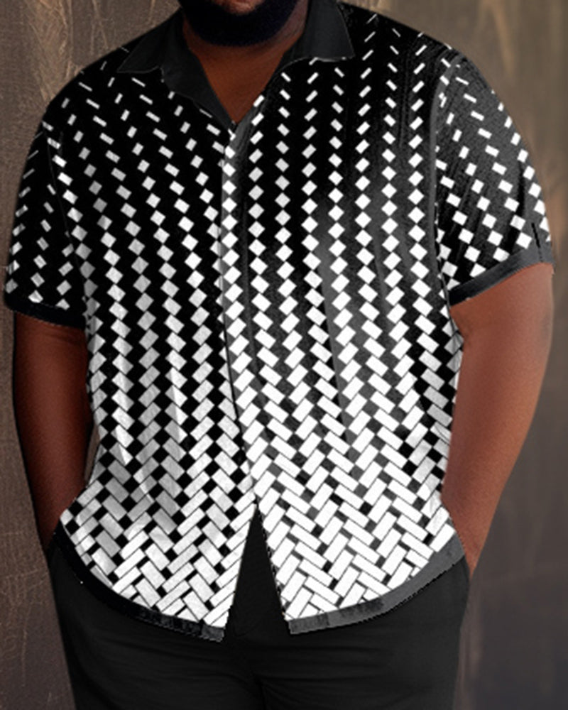 Big & Tall Black Gradient Plaid Shirt Pants Set for big men view 2