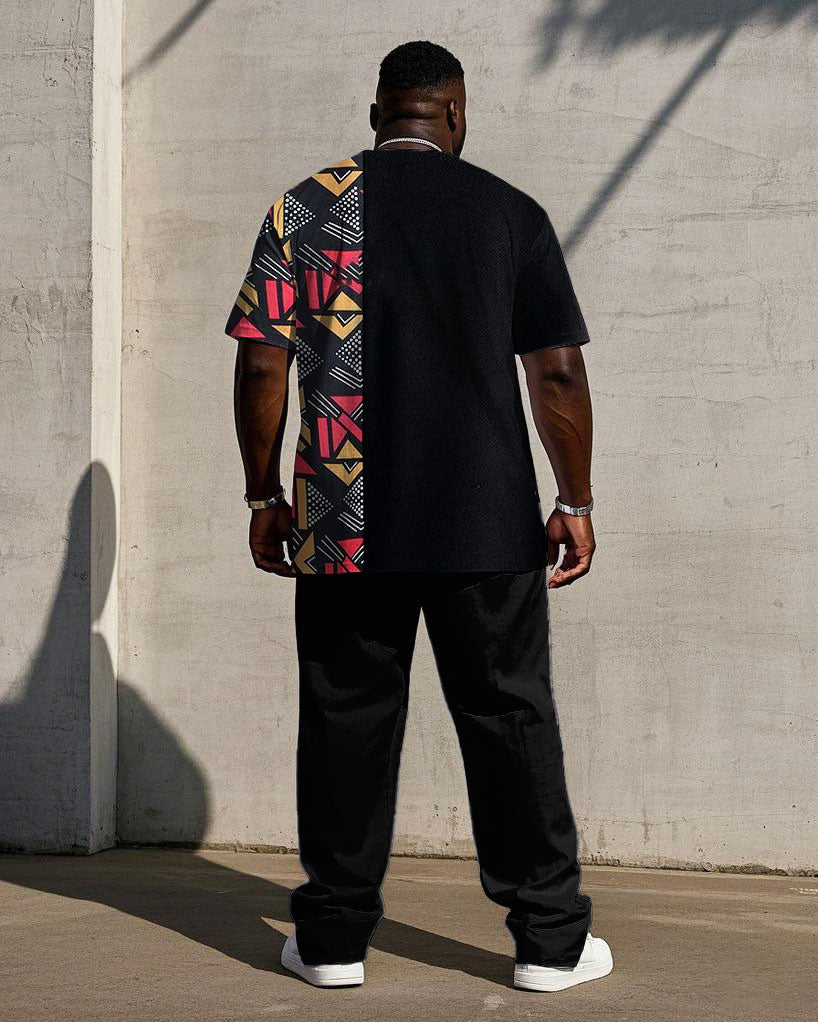 Big & Tall Black Colorblock T-Shirt Pants Set for big men view 4