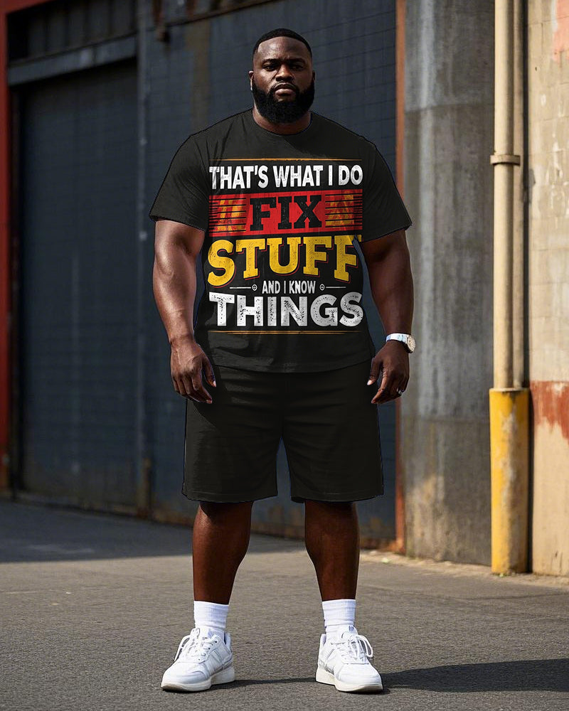 Big & Tall Graphic Streetwear T-Shirt Shorts Set for big men view 1