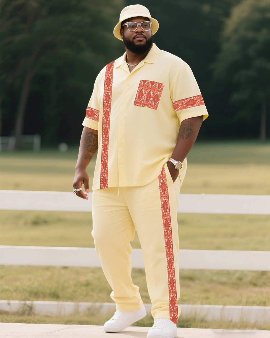 Big & Tall Yellow Vintage T-Shirt Pants Set for big men view 1
