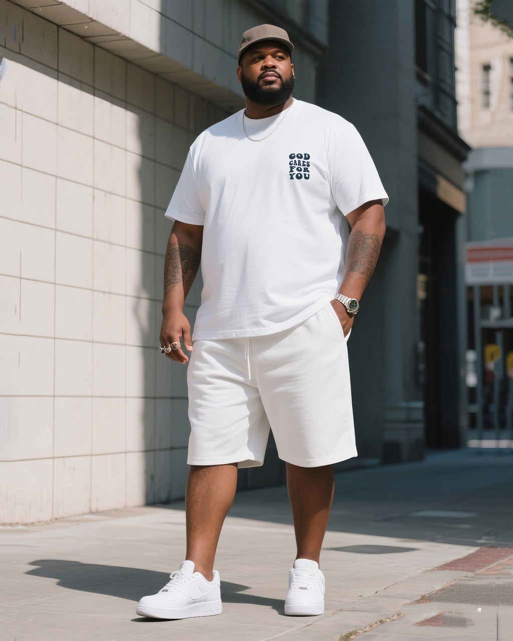 Big & Tall Graphic Athletic T-Shirt Shorts Set for big men view 3