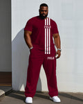 Big & Tall Red Streetwear T-Shirt Pants Set for big men view 1