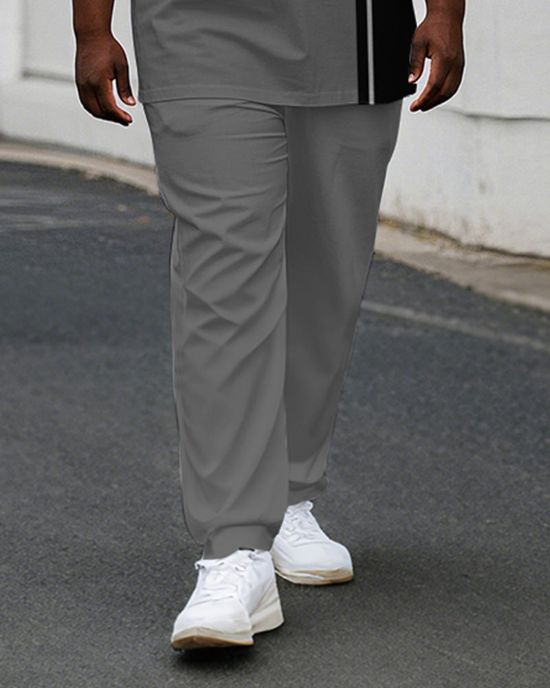 Big & Tall Black Gray Colorblock T-Shirt Pants Set for big men view 3
