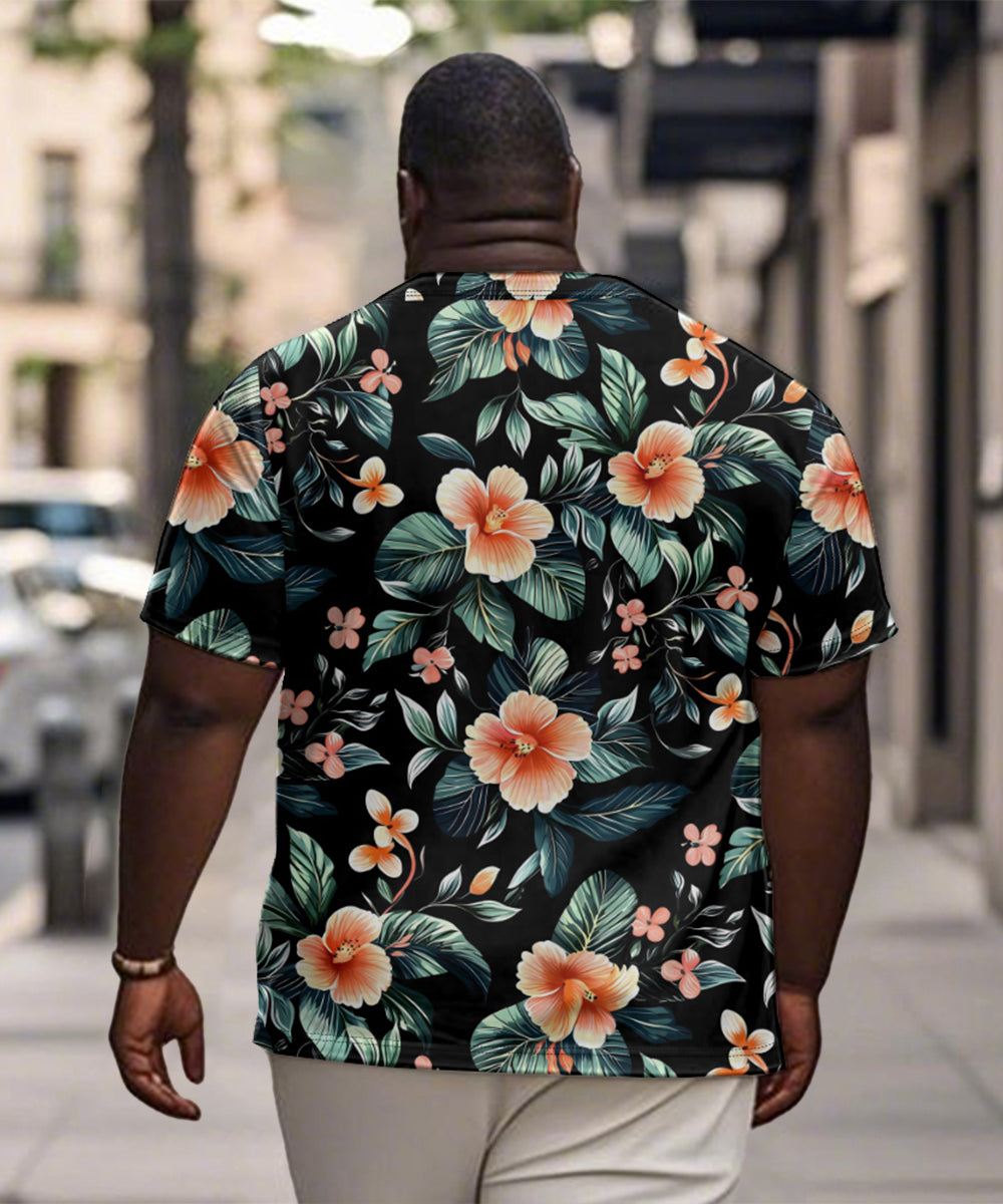 Big & Tall Hawaiian Graphic Floral T-Shirt for big men view 2