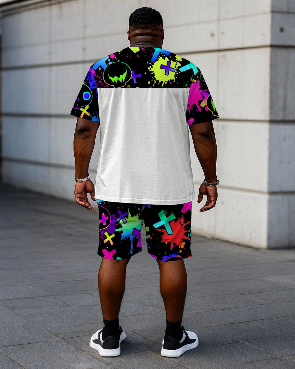 Big & Tall Graphic Graffiti T-Shirt Shorts Set for big men view 4