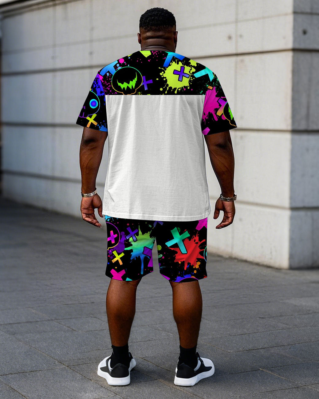 Big & Tall Graphic Graffiti T-Shirt Shorts Set for big men view 4
