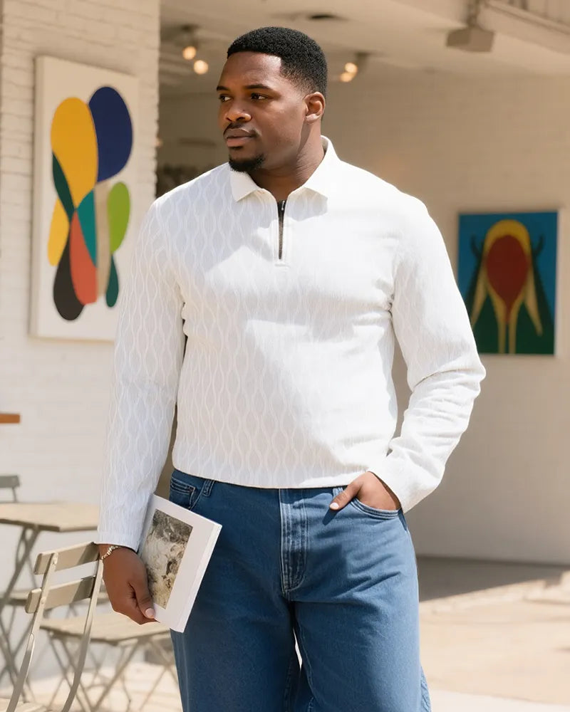 Big & Tall White Patchwork Polo Shirt for big men view 15