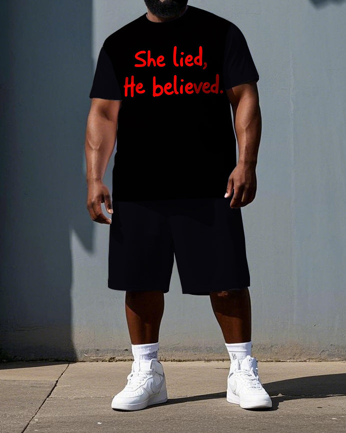 Big & Tall Graphic Streetwear T-Shirt Shorts Set for big men view 1