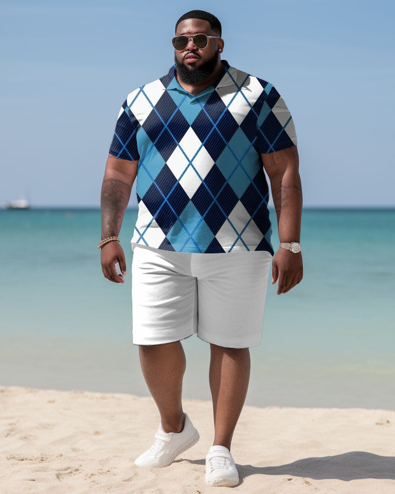 Big & Tall Graphic Polo Shorts Set for big men view 1
