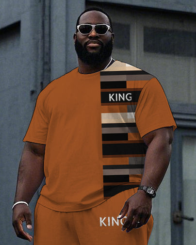Big & Tall Colorblock Plaid Graphic T-Shirt Pants Set for big men view 2