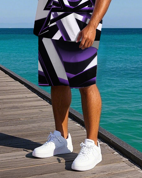 Big & Tall Geometric T-Shirt Shorts Set for big men view 3