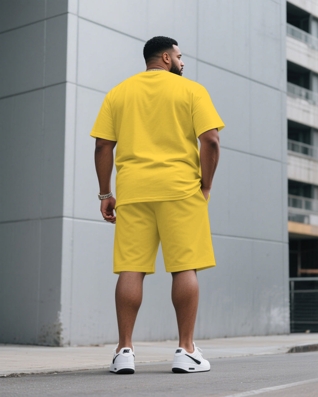 Big & Tall Khaki Red Streetwear T-Shirt Pants Set for big men view 2