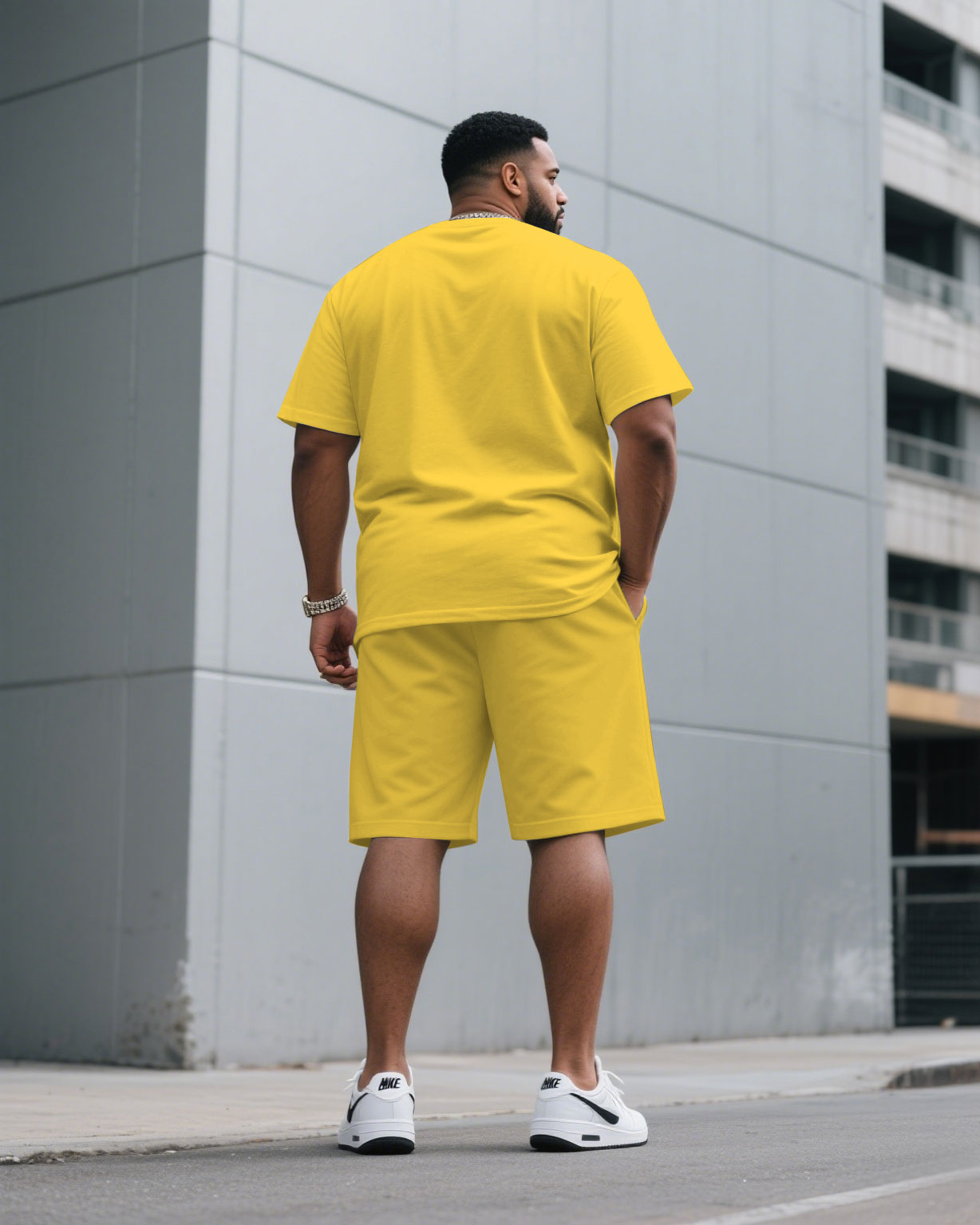 Big & Tall Khaki Red Streetwear T-Shirt Pants Set for big men view 2