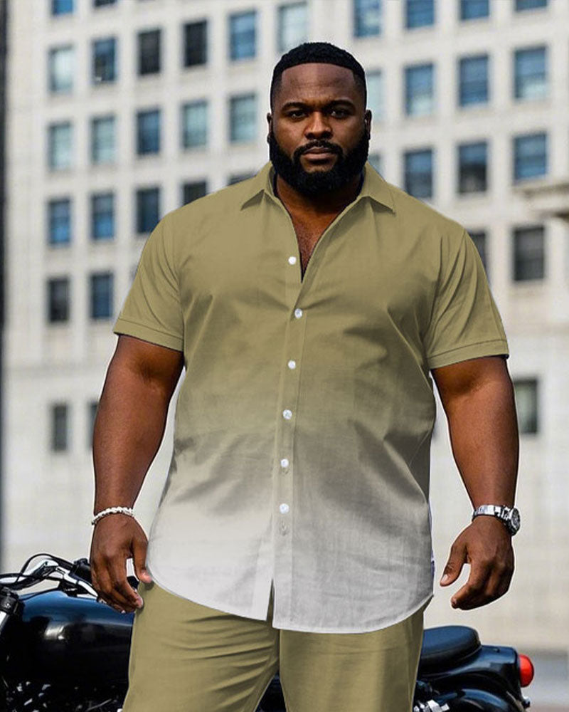 Big & Tall White Khaki Gradient T-Shirt Pants Set for big men view 2