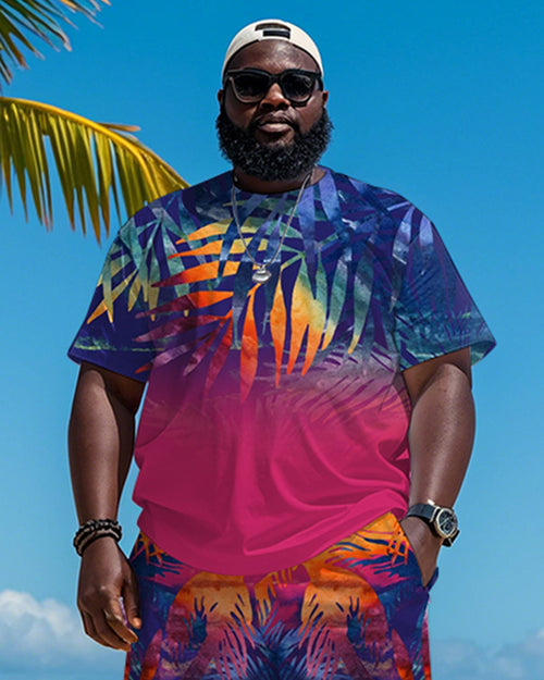 Big & Tall Purple Hawaiian T-Shirt Shorts Set for big men view 2