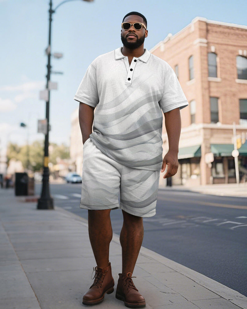 Big & Tall Gray Gradient Graphic Polo Shorts Set for big men view 1
