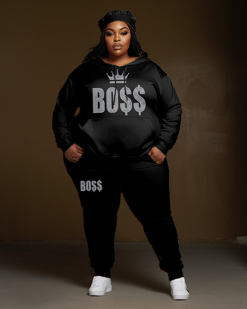 Big & Tall Solid Color Graphic Hoodie Sweatpants Set for big men view 1
