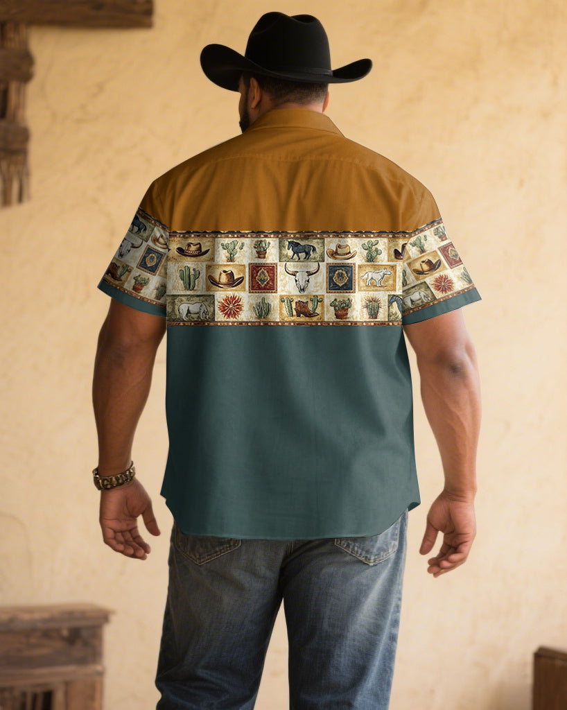 Big & Tall Western Denim Graphic Short Sleeve Shirt for big men view 2