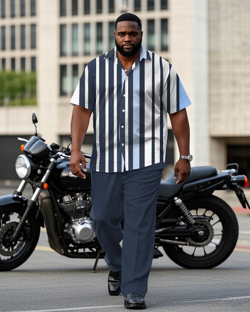 Big & Tall Blue Striped T-Shirt Pants Set for big men view 1