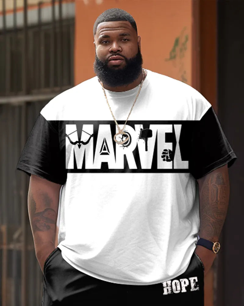 Big & Tall Graphic Patchwork T-Shirt Shorts Set for big men view 2