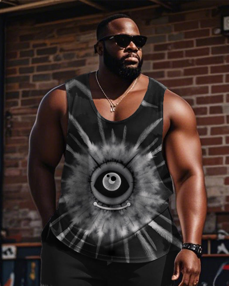 Big & Tall Black Gray Graphic Vest Pants Set for big men view 2