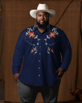 Big & Tall Western Denim Floral Long Sleeve Shirt for big men