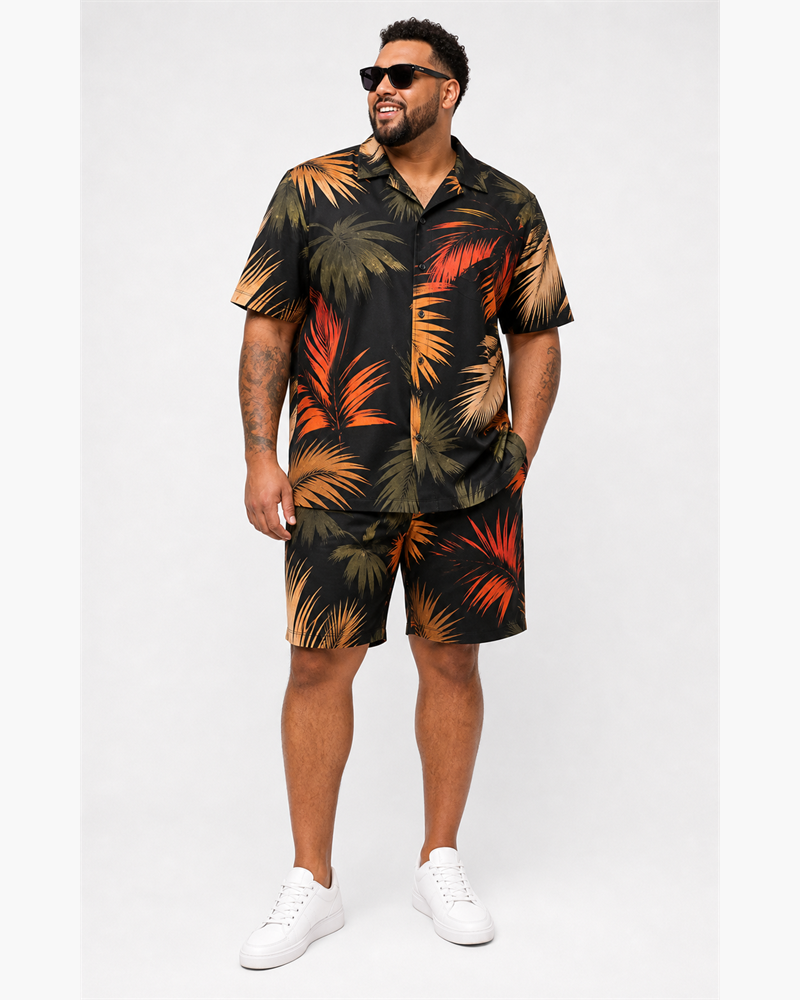 Big & Tall Tropical Graphic T-Shirt Shorts Set for big men view 1