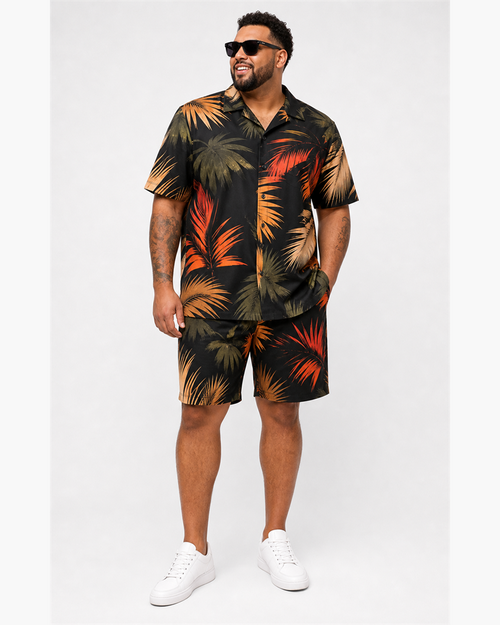 Big & Tall Tropical Graphic T-Shirt Shorts Set for big men view 1