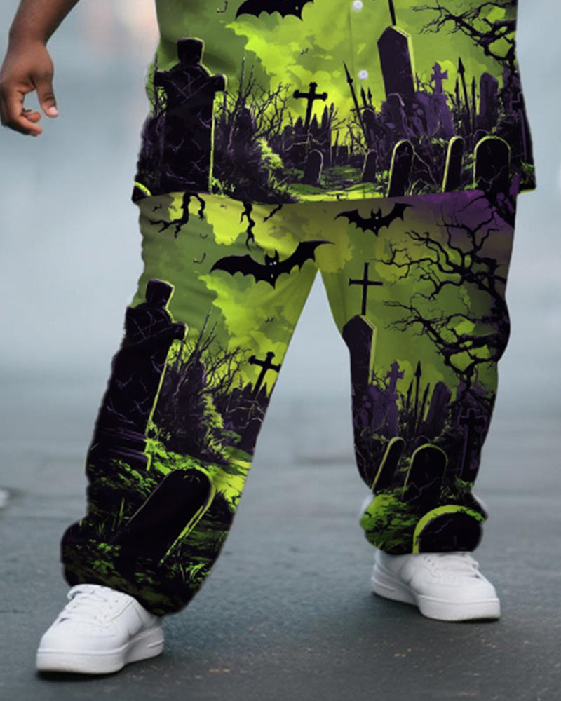 Big & Tall Purple Green Graphic T-Shirt Pants Set for big men view 3