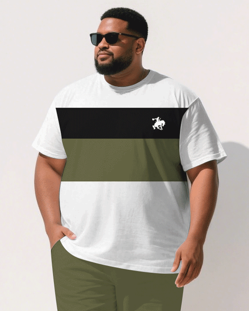 Big & Tall Black White Colorblock T-Shirt Shorts Set for big men view 2