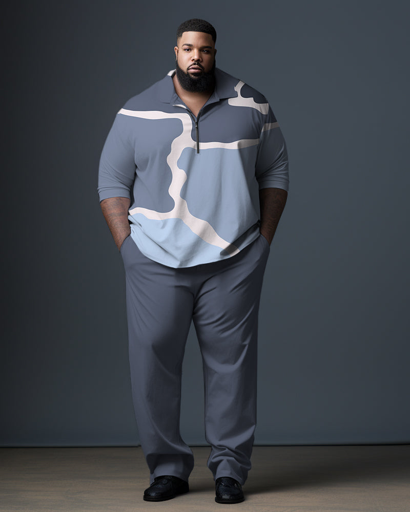 Big & Tall Blue Camouflage Polo Pants Set for big men view 1