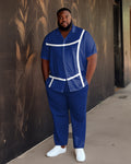 Big & Tall Blue Gradient Striped Shirt Pants Set for big men view 1