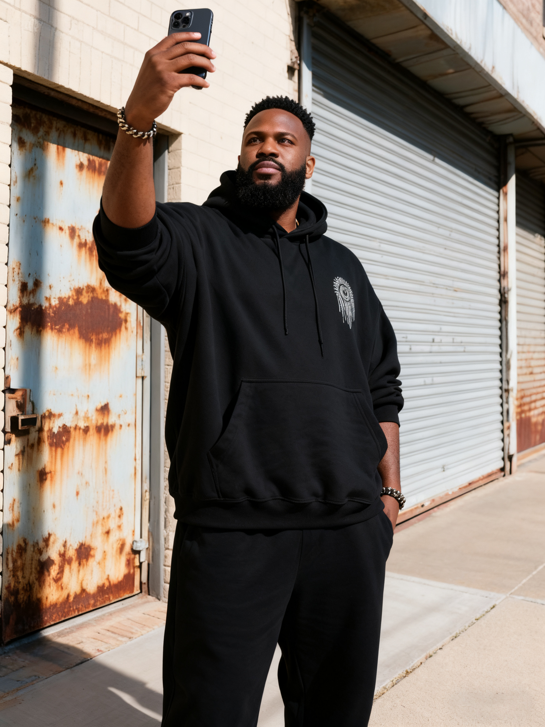 Big & Tall Black Graphic Hoodie Sweatpants Set for big men view 9
