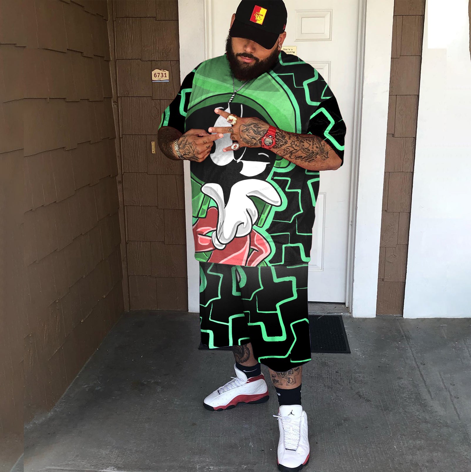 Big & Tall Streetwear T-Shirt Shorts Set for big men view 3