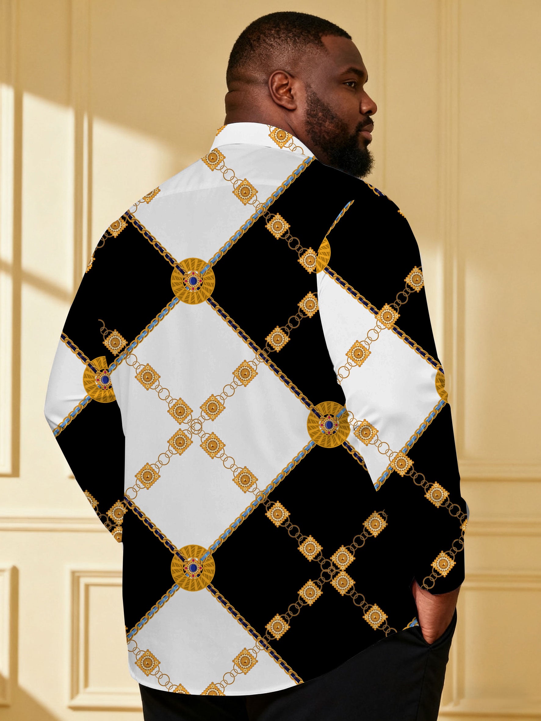 Big & Tall Black White Long Sleeve Shirt for big men view 2