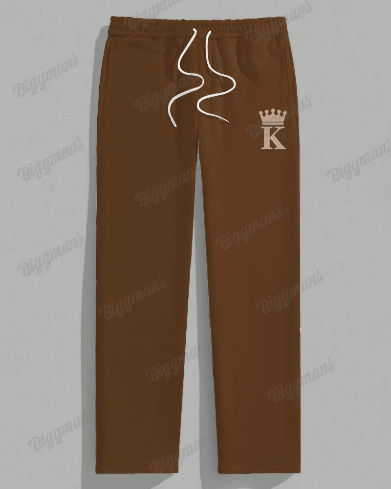Big & Tall Brown Geometric Graphic T-Shirt Pants Set for big men view 3