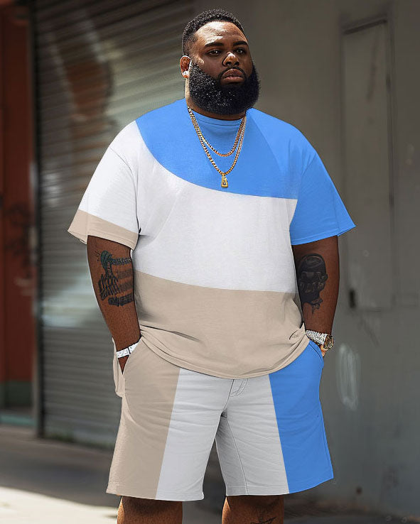 Big & Tall Colorblock Streetwear T-Shirt Shorts Set for big men view 1