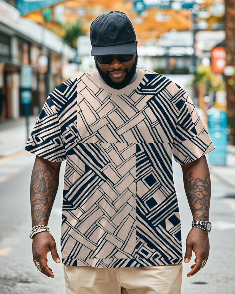 Big & Tall Khaki Colorblock Geometric T-Shirt for big men view 1