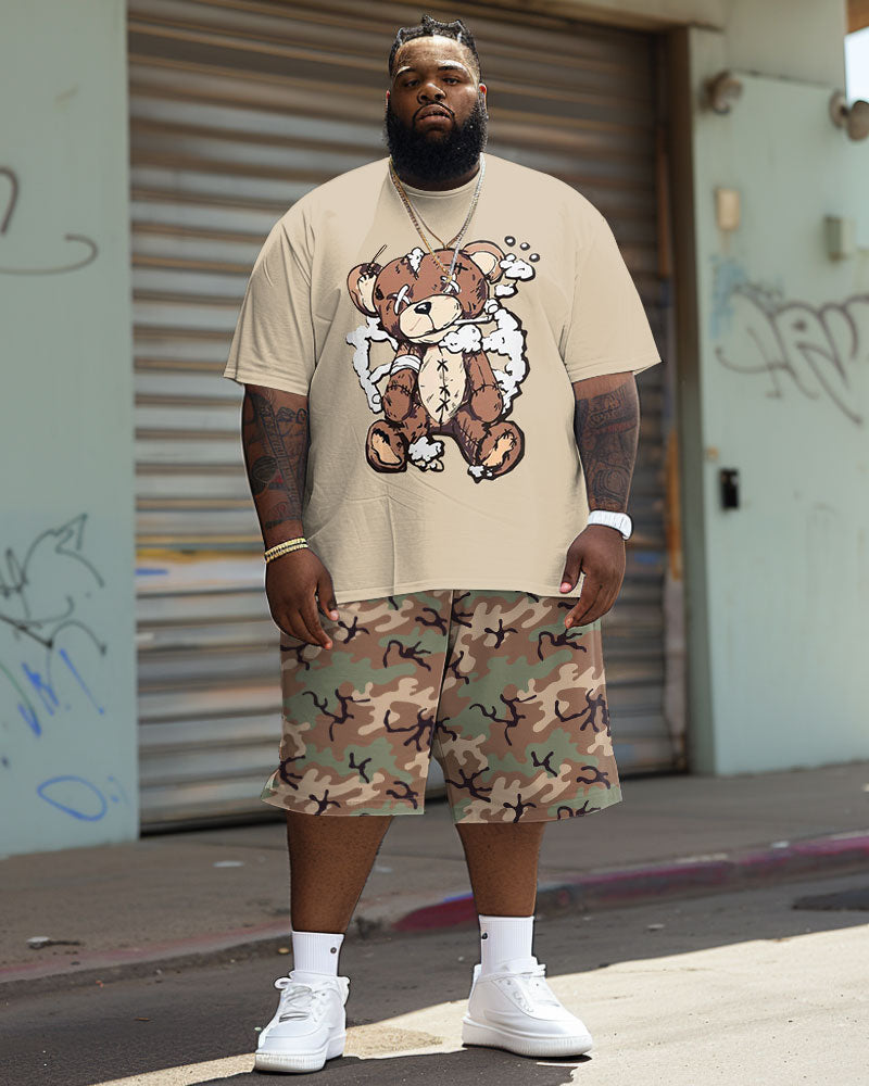 Big & Tall Graphic Camouflage T-Shirt Shorts Set for big men view 2