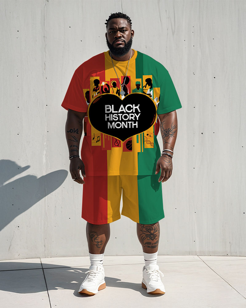 Big & Tall Black Red Colorblock T-Shirt Shorts Set for big men view 1
