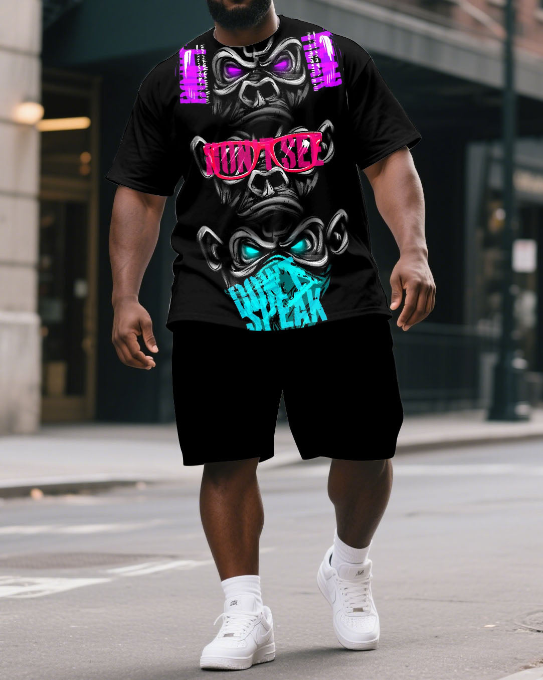 Big & Tall Colorblock Graphic T-Shirt Shorts Set for big men view 1