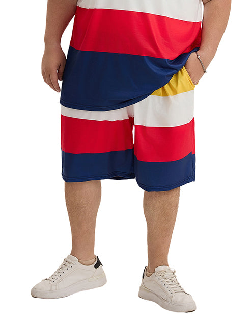 Big & Tall Striped T-Shirt Shorts Set for big men view 3