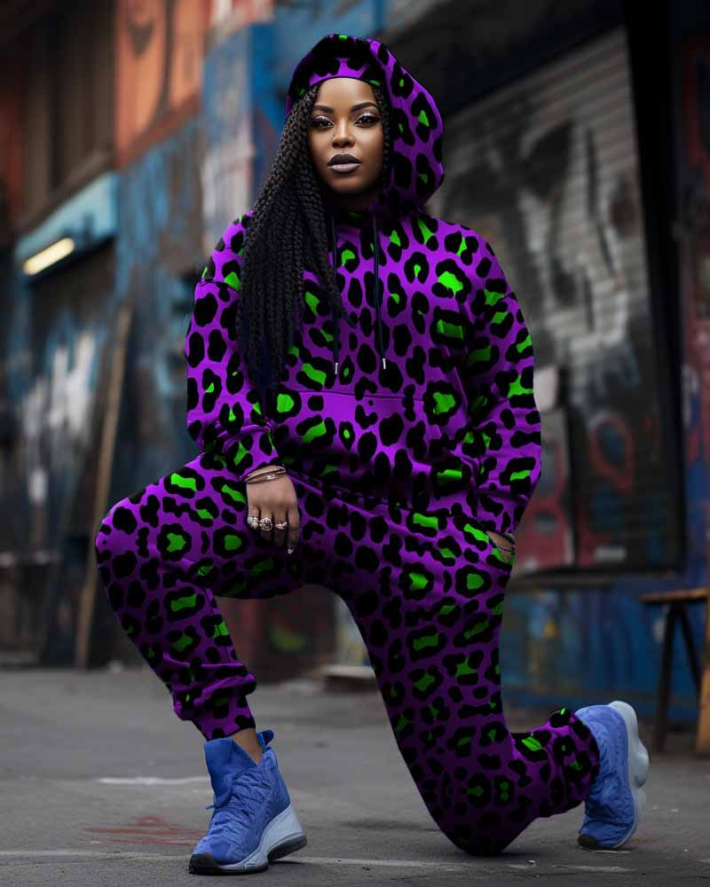 Big & Tall Purple Colorblock Hoodie Sweatpants Set for big men view 1