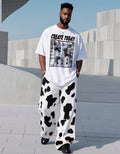 Big & Tall Black White Graphic T-Shirt Pants Set for big men view 1