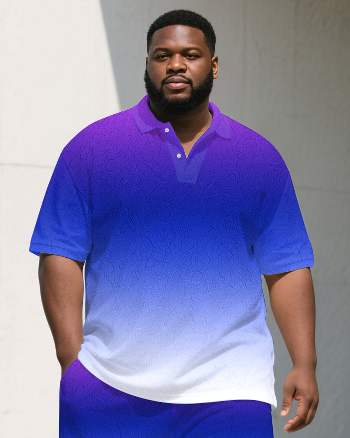 Big & Tall Purple Gradient Polo Shorts Set for big men view 2