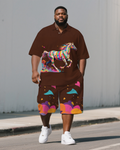 Big & Tall Graffiti Streetwear Polo Shorts Set for big men view 1